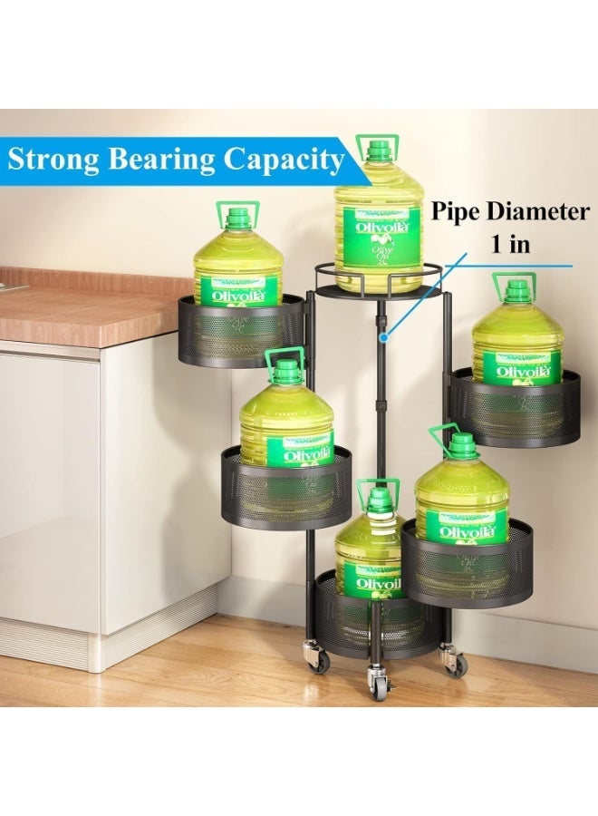 ناما عربة مطبخ 360 توربو بعجلات، منظم مطبخ وحلول تخزين للمنظمات المستديرة وإكسسوارات المطبخ، رف خضار دوار للمطبخ (أسود، ٥ طبقات) - Image 4